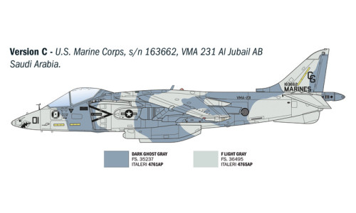 Italeri 90193 AV-8B Harrier II featuring detailed cockpit components, modern attack aircraft character and accurate scale representation