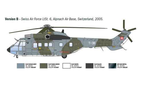 Italeri 1/72 AS332 Super Puma model kit 91096 offering detailed surface textures, clean assembly and display-ready presentation