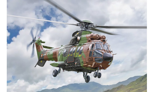 Italeri 1/72 AS332 Super Puma 91096 featuring detailed helicopter components, realistic rotor system and crisp moulding