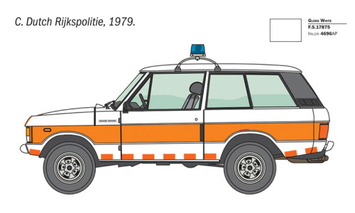 Italeri 93661 Range Rover Police featuring detailed light bar components, accurate vehicle proportions and premium scale realism
