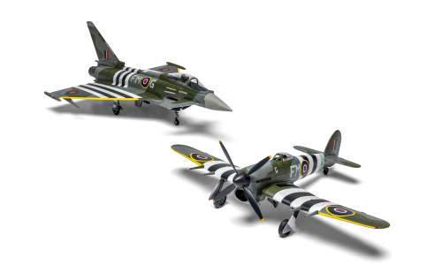 Airfix A40001 1/72 Eurofighter Typhoon FGR.4 “Moggy” & Hawker Typhoon Mk.IB twin pack featuring detailed parts and authentic RAF markings