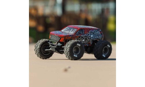 Arrma Gorgon 223S ARA3530T2 1/10 2WD RTR brushless monster truck featuring bold red/black graphics and high‑performance handling