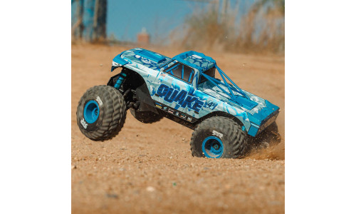 Arrma Quake 4S 1/8 scale White Blue ARA4437T2 showcasing oversized tyres, responsive handling and extreme terrain performance