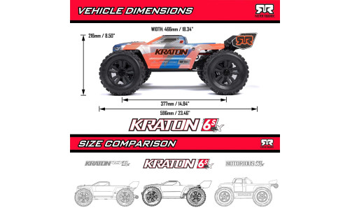 Arrma Kraton BLX – 65+ mph capable RC truck with aluminum chassis and multi-color factory finish