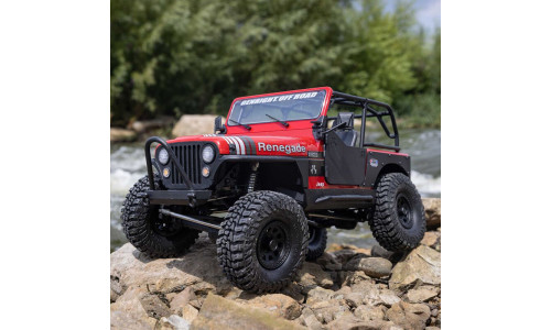 Axial AXI03008V2T1 1/10 SCX10 III Jeep CJ-7 4X4 RTR brushed rock crawler in red with detailed scale body