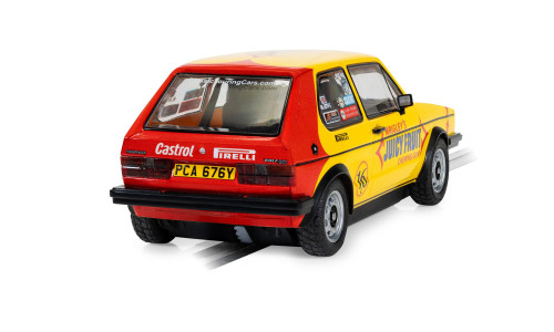 Scalextric 1/32 Golf MK1 #16 Malcolm Jeffs Racing with detailed hot‑hatch styling and club‑level touring car design