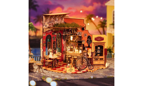 Robotime DG173 – Assembled Cheers Bar & Dining Miniature with Wine Bottles and Bistro Counter