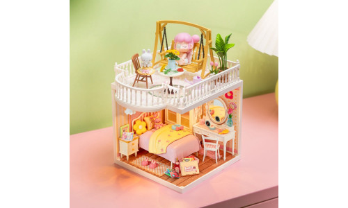Rolife Sunny Break Terrace – DIY Miniature Balcony Scene with Bistro Table and Potted Plant