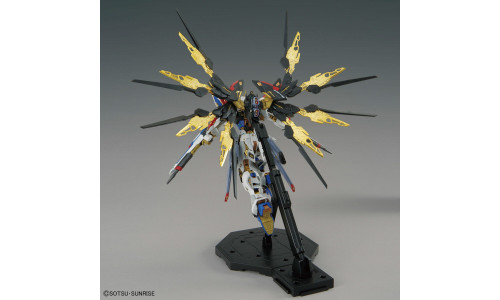 Bandai 5063368 MGEX Strike Freedom Gundam kit with intricate mechanical detail and premium Master Grade Extreme design