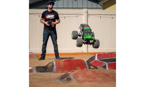 Losi LMT 2.0 Grave Digger 4X4 RTR Green with wider offset wheels, BKT tires, and scale beadlock details