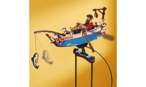 MCD02 DIY Pendulum Toy – Wooden Puzzle Featuring Fisherman, Dog, and Bucket of Fish