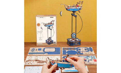 Robotime MCD02 – Ocean Fisher Puzzle with Red Canoe, Big Catch, and Balancing Mechanism