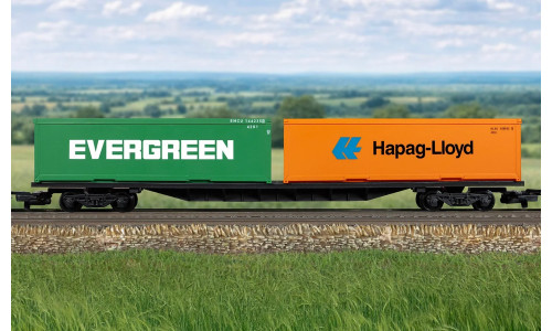 Hornby R60360 FFA Container Wagon showcasing detailed panels, realistic freight colours and durable OO gauge construction