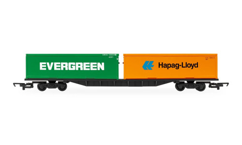 Hornby R60360 BR FFA Container Wagon with containers featuring detailed 1/76 moulding and RailRoad-series styling