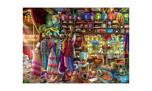 Ravensburger RB00295-6 Behind the Scenes 1000 piece jigsaw puzzle featuring a detailed theatre backstage scene