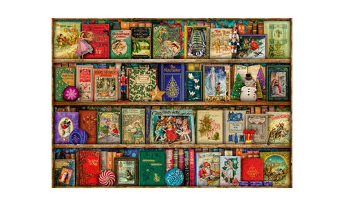 Ravensburger RB00324-3 The Christmas Library 1000 piece jigsaw puzzle featuring a detailed festive library scene