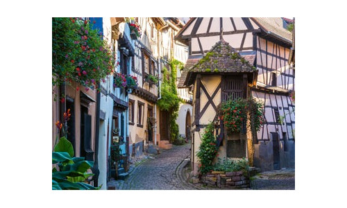 Ravensburger RB00468-4 French Moments in Alsace 1000 piece jigsaw puzzle featuring a detailed Alsace village scene