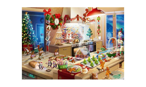 Ravensburger RB00718-0 Merry Mischief 1000 piece jigsaw puzzle featuring a detailed festive holiday scene