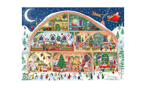 Ravensburger RB01268-9 Santa's Workshop 1000 piece jigsaw puzzle featuring a detailed festive workshop scene