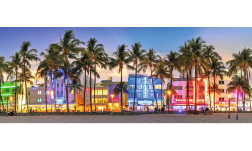 Ravensburger RB01710-3 Night Glow On Ocean Drive 1000 piece puzzle featuring vibrant illuminated street scene