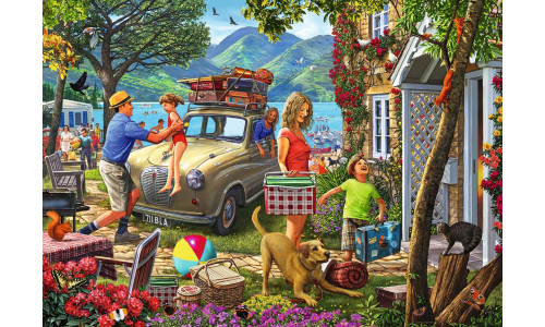 Ravensburger RB01721-9 Holiday Cottage 1000-piece puzzle featuring detailed artwork, cosy cottage scenery and vibrant colours