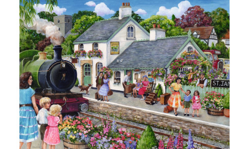 Ravensburger RB01726-4 Whistle Stop Cottage 1000 piece puzzle featuring a charming countryside cottage by the railway