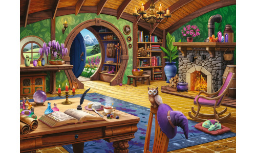 Ravensburger RB01849-0 Charmed Cottage 1000 piece puzzle featuring a whimsical cottage surrounded by colourful gardens