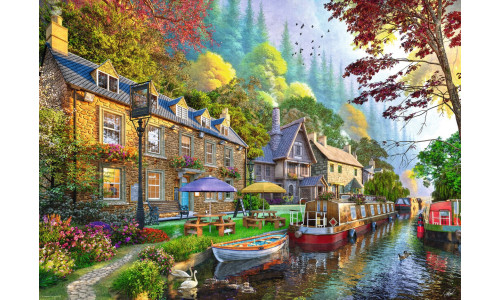 Ravensburger RB01981-7 Down Lane NN 6 Canal Side Lane 1000-piece puzzle featuring detailed artwork and tranquil waterside scenery