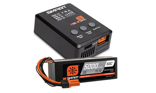 Spektrum Smart Powerstage Surface Bundle: 5000mAh 3S 50C LiPo Battery (IC5) / 100W S100 Charger