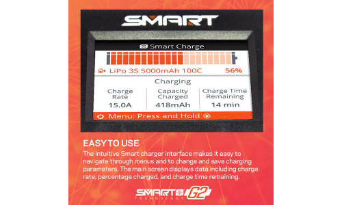 Spektrum S2200 G2 AC Smart Charger with accurate dual‑output charging and compatibility with Spektrum Smart batteries