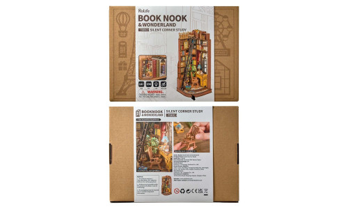 Robotime TGE02 – Silent Corner Study Book Nook with Desk and Bookshelf Detail