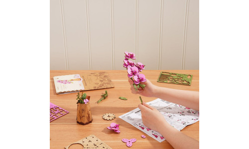 Robotime TW091 – Elegant Wooden Orchid Puzzle for Botanical Decor and Craft Enthusiasts