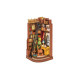 Rolife TGE02 Silent Corner Study DIY book nook with vintage tile flooring, glowing bookshelf, and cozy reading space