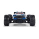 Front view of Arrma 1/16 Mini Kraton 3S DSC 4X4 RTR with blue and black bodywork, rugged off-road tyres, red accents and Arrma front bumper branding