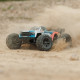 Arrma 1/16 Mini Kraton 3S DSC 4X4 RTR brushless speed truck in red and blue livery kicking up dust with large off-road tyres and aggressive body styling
