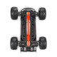 Chassis view of Arrma 1/16 Mini Kraton 3S DSC 4X4 RTR in black and red variant showing suspension arms, rugged tyres, reinforced chassis plate and Arrma and Kraton branding