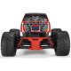 Front view of ARRMA Gorgon RC monster truck with red coil-over shocks, snake graphics, and sponsor decals