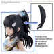 Bandai 30MS Option Hair Style set showing interchangeable black hair parts being swapped on the figure.