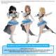Bandai 30MS Option Hair Style & Face Parts Set displayed on three dressed figures in blue and white idol outfits.
``