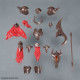 Bandai 30MF Class Up Armor Liber Warrior parts layout with armor, cape, helmet and weapons.