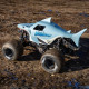 Losi Mini LMT Megalodon – 1/18 scale blue RC monster truck with molded shark body and rubber fins