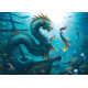 Ravensburger RB01434-8 Dragon Mermaid and Turtles 1000 piece jigsaw puzzle featuring a vibrant fantasy ocean scene